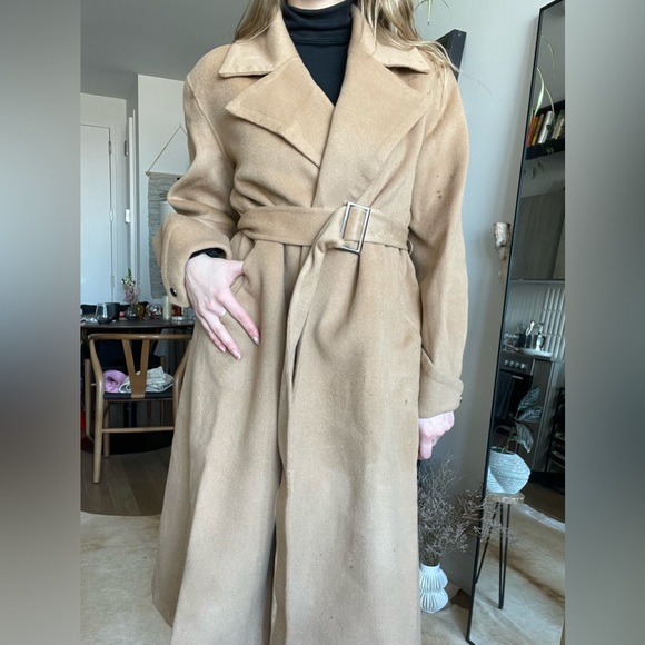NWT Silk Maison 100% Wool Belted Camel Coat - Picture 14 of 16